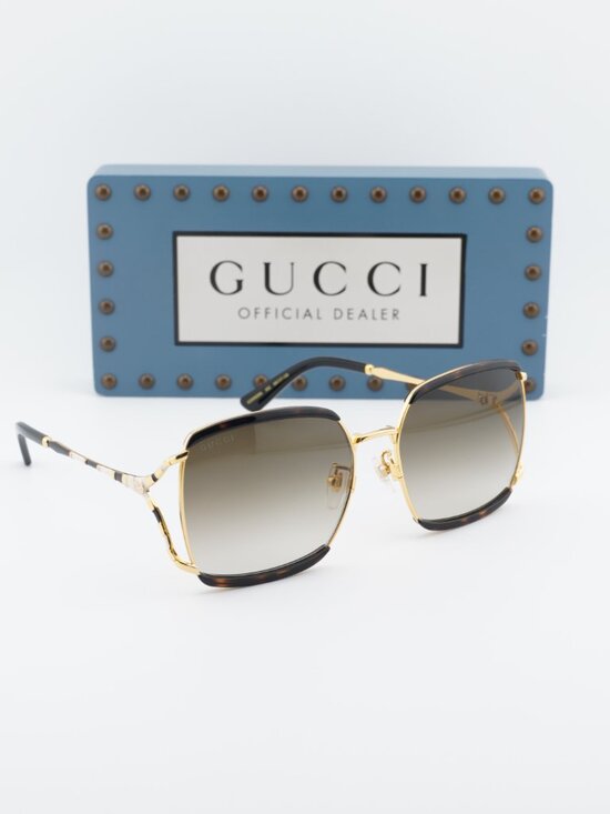 Gucci GG0593SK 002 Square Sunglasses - Havana & Gold / Brown main image 6